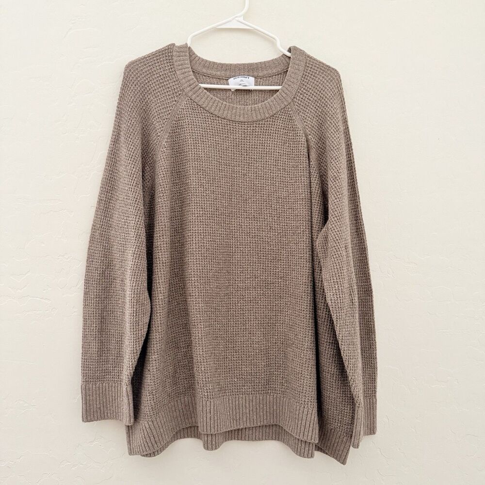 Old Navy Womens XXL SoSoft Brown Waffle Knit Sweater Oversized Crewneck Pullover
